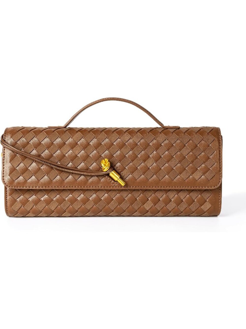 Womens Chestnut Woven Leather Suede Clutch Purse Evening Crossbody Handbag